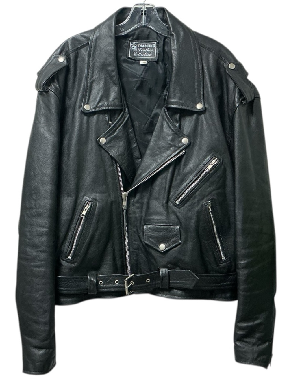 🏍️Vintage Diamond Leather Collection Biker Jacket with Silver Hardware